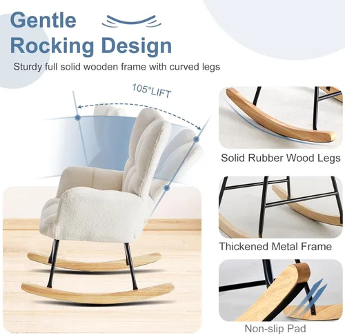 Miniatura 7 de DUMOS Mecedora con respaldo alto, silla deslizadora tapizada de lectura para interiores con asiento cómodo, balancín deslizante para dormitorio