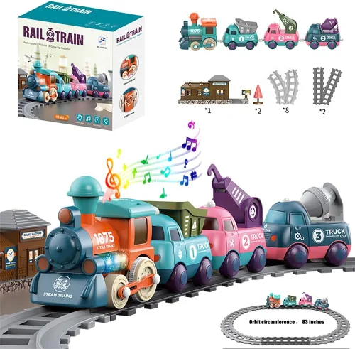 Miniatura 8 de Tren de juguete con control remoto para niños, conjunto de tren con luces y música con vapor de agua para niños y niñas de 3-8 años, conjunto