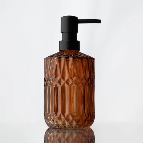 Miniatura 10 de Diamond Design - Dispensador de jabón de vidrio verde de 12 onzas, dispensador de jabón de loción recargable para baño, cocina, jabón de manos