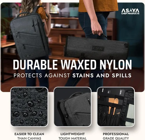 Miniatura 4 de Asaya - Mochila para cuchillos de chef con bolsa enrollable para 20 cuchillos de bolsillo - Más de 30 bolsillos para cuchillos - Los cuchillos