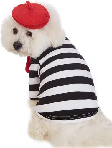 Miniatura 5 de Disfraz de artista para perro con sombrero divertido, ropa para mascotas, camisas para perros pequeños, camiseta de verano para cachorros (S) negro