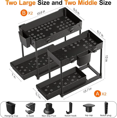 Miniatura 6 de Sevenblue Paquete de 4 organizadores para debajo del fregadero, organizadores de baño y almacenamiento, organizador de armario extraíble multiuso