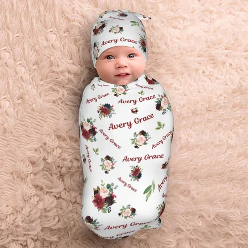 Miniatura 5 de Mantas de bebé personalizadas con nombre – Manta personalizada para bebé recién nacido para niñas y niños – Flores