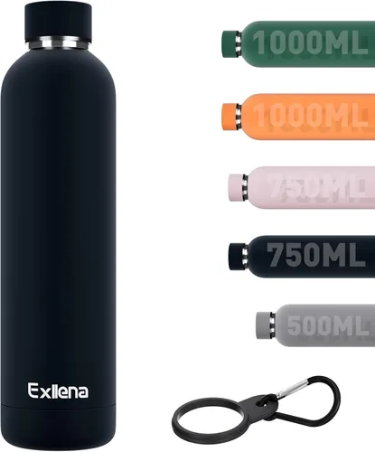 Miniatura 34 de Exllena Botella de agua pequeña de 12 onzas con clip, doble pared de acero inoxidable al vacío, pequeña botella de agua aislada que mantiene