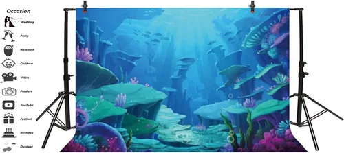 Miniatura 3 de Telones de fondo de fotografía de Sirenita - Fondo para fotos - Fondo de Yeele de 7 x 5 pies, fondo de princesa sirena oceánica, imagen de fiesta