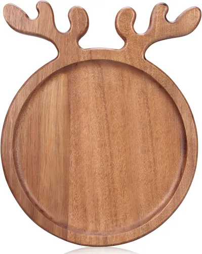 Platos de cocina de Navidad de madera de acacia para decorar la cena Plato de madera para queso de Navidad Bandeja de charcutería de Navidad