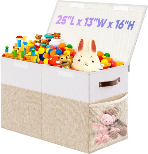 Caja grande de almacenamiento de juguetes con divisor de tapa, organizador de juguetes plegable resistente, cofre organizador de juguetes, Grande