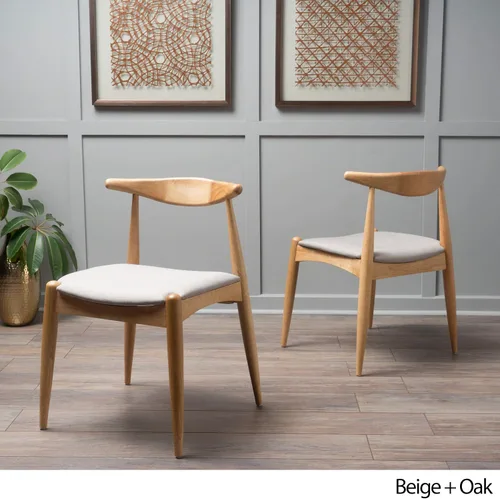 Miniatura 4 de Sandra Grey set de 2 sillas modernas, para comedor, estilo mediados de siglo, de tela color gris y madera de nogal. Beige