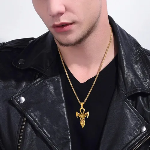 Miniatura 5 de U7 Horus Necklaces for Men Women, Stainless SteelBlackGold Plated Ankh Cross Egyptian Symbol Jewelry, Eye of Horrus Pendant with 22 Inch Chain