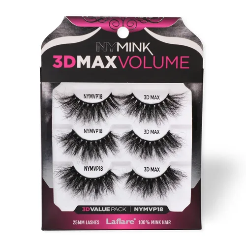 Laflare 3D NY MAX VOLUME - Estilos dramáticos de 0.787-0.984 in de largo, pestañas de pelo de visón 100% real, maquillaje de lujo, natural, ligero,