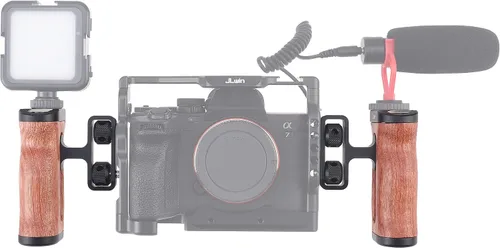 Miniatura 6 de Fotga Mango lateral de madera con 1/4 "-20 agujeros de montaje Cold Shoe para cámara de video DSLR sin espejo, jaula de micrófono llave incorporada