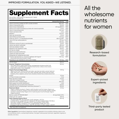 Miniatura 5 de Multivitamínico para mujeres, suplemento todo en uno complejo con vitamina B12, A, C, biotina, D, E, folato, magnesio - 77 nutrientes para la salud
