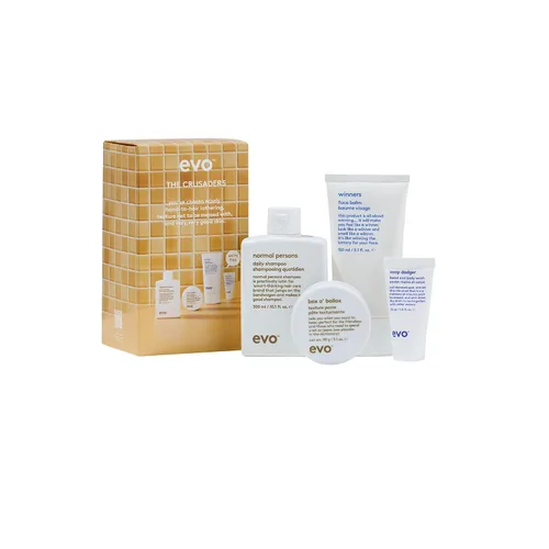 Evo - The Crusaders Haircare Gift Set - Champú diario para personas normales, pasta de textura Box O Bollox, bálsamo facial ganadores y jabón Dodger