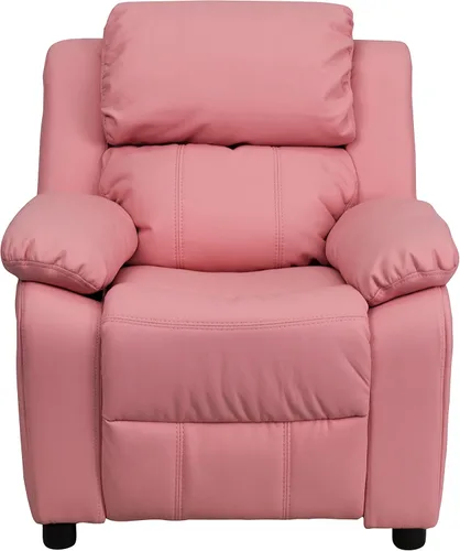 Miniatura 10 de Flash Furniture, sillón reclinable de lujo, muy acolchado, de vinilo color beige, con apoyabrazos con compartimento de almacenamiento, para niños