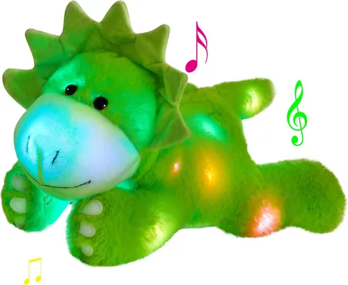 Miniatura 13 de Glow Guards Peluche de dinosaurio Triceratops de 12 pulgadas, juguete de peluche de dinosaurio suave con luces nocturnas mágicas y canción de cuna
