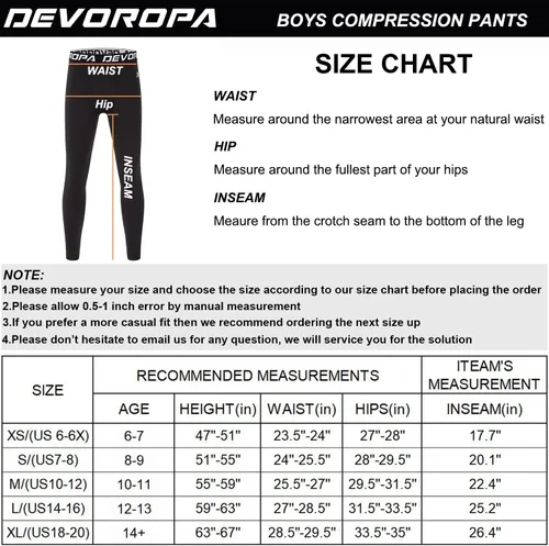 Miniatura 7 de Devoropa - Leggings de secado rápido para jóvenes, pantalones de compresión, mallas deportivas, capa base de baloncesto