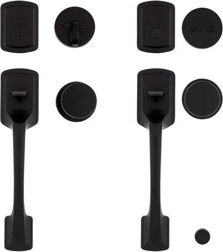Miniatura 12 de Juego de Manija de Puerta Delantera y Cerrojo de Seguridad Kwikset Praga, Juego de Manija de Entrada Exterior con Perilla Interior de Puerta, Negro