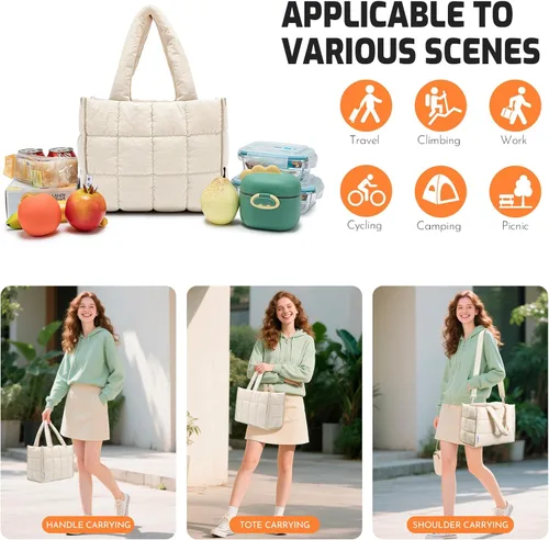Miniatura 7 de NOL Natural Organic Lifestyle Bolsa de almuerzo de nailon para mujer con aislamiento acolchado, bolsa de mano hinchable y aislada para mujer, caja