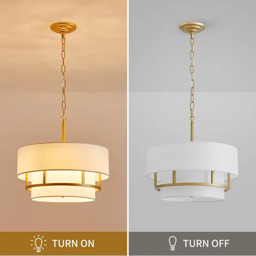 Miniatura 5 de Candelabro de Tambor de Tela Moderno, Lámpara Colgante para Sala de Estar, Dormitorio, Comedor, D18 x 16-54 pulgadas (Altura Ajustable), Marco