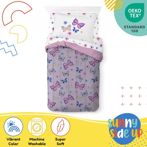 Miniatura 4 de Sunny Side Up Juego de edredón tamaño individual de mariposa – Ropa de cama infantil de 5 piezas incluye edredón, sábanas y funda de almohada