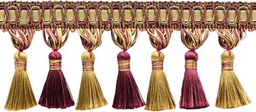 DÉCOPRO Colección Noblesse de 4 pulgadas de largo, elegante ribete de flecos (TFH4) borgoña dorado rojo multicolor #1253 (rojo carmín, amarillo, oro