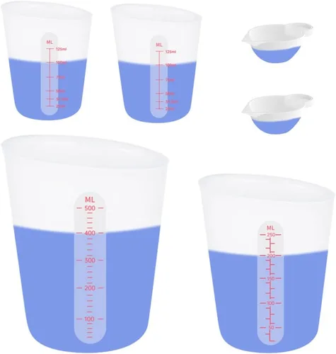 6 piezas de juego de tazas de silicona, 500ml, 250ml y 125ml para tazas medidoras de silicona de epoxi, tazas de mezcla antiadherentes, moldes de