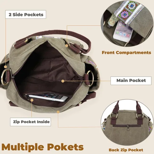 Miniatura 5 de Bolso de mano de lona para mujer, bolso cruzado vintage resistente