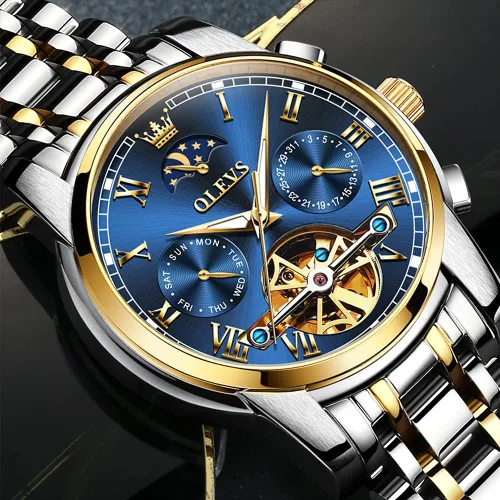 Miniatura 4 de OLEVS - Reloj mecánico automático Tourbillon Slef-Wind lujoso de acero inoxidable resistente al agua luminoso y con fecha