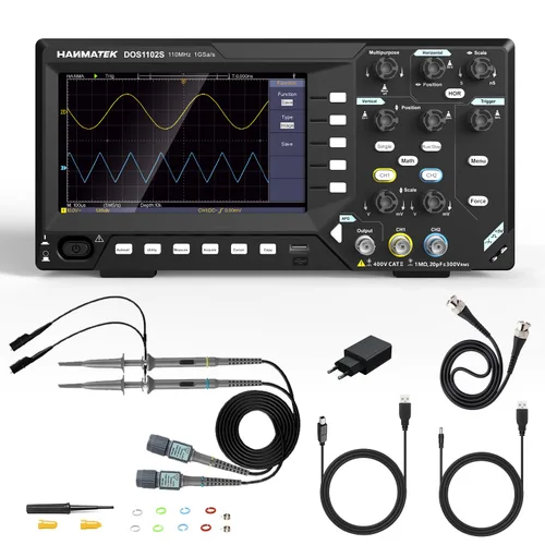 Miniatura 12 de HANMATEK DOS1102 - Osciloscopio digital con 110 MHz de ancho de banda, 2 canales y pantalla de 7 pulgadas / 18 cm, pantalla TFT-LCD, kit