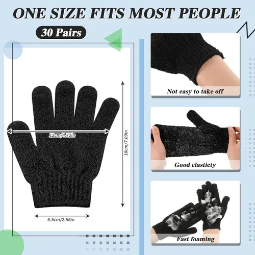Miniatura 2 de Ramede Paquete de 30 pares de guantes exfoliantes de doble cara de nailon coloridos para ducha para hombres y mujeres, spa de belleza, masaje