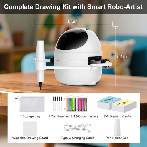 Miniatura 5 de Robot de dibujo para niños, juguetes educativos, kit de aprendizaje de dibujo creativo con 150 tarjetas de palabras, regalo para niñas y niños de 4
