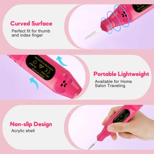 Miniatura 8 de Taladro de uñas eléctrico USB, lima de uñas portátil profesional, manicura y pedicura con 6 brocas de uñas, kit de herramientas de arte de uñas