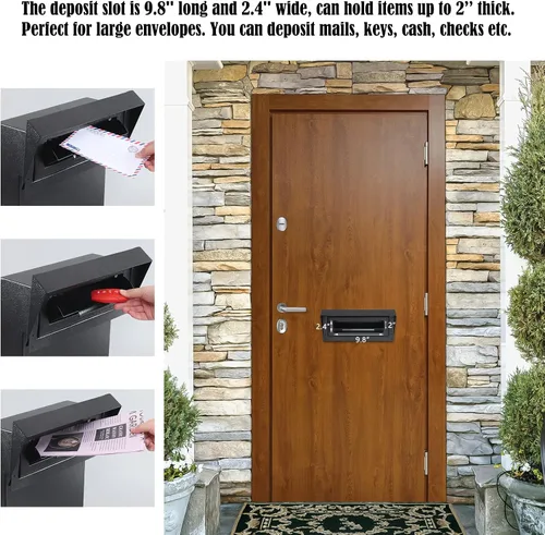 Miniatura 5 de xydled Buzón de correo resistente con cerradura de llave, 15''x12''x6'', buzón de metal con cerradura montado en la puerta, caja de depósito