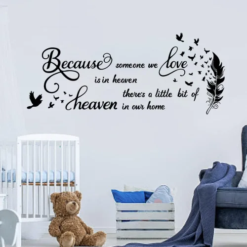 Miniatura 3 de SUPERDANT Calcomanías de pared con texto en inglés "Porque alguien que amamos está en el cielo hay un poco de cielo en nuestro hogar", calcomanías