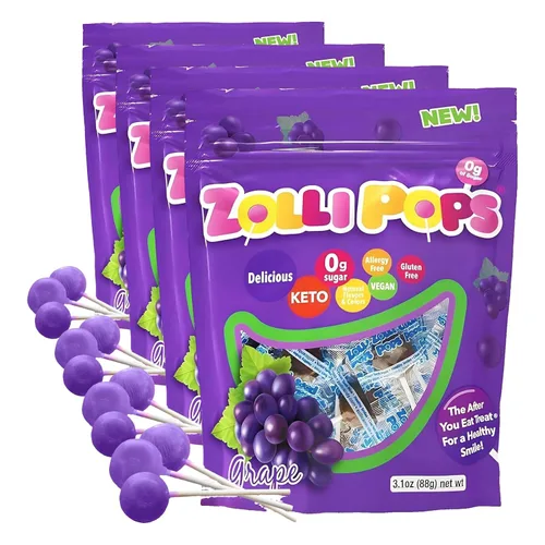 Miniatura 25 de Zollipops Caramelo y manzana verde, 10.4 onzas, sin azúcar, sin alergias, vegano, apto para dieta cetogénica y diabética, caramelo de dientes limpios