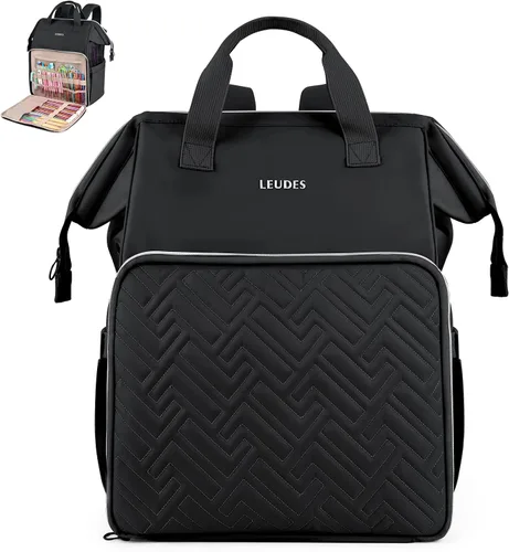 Miniatura 9 de Leudes Mochila Bolsa para Tejer, Organizador de Almacenamiento de Hilo, Bolsa de Ganchillo Grande Tote, Regalo de Navidad, Estuche Portador de Hilo