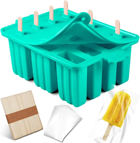 Moldes de silicona para paletas de hielo, sin BPA, de grado alimenticio, con 50 palitos de paleta, 50 bolsas de paletas para niños, fácil limpieza