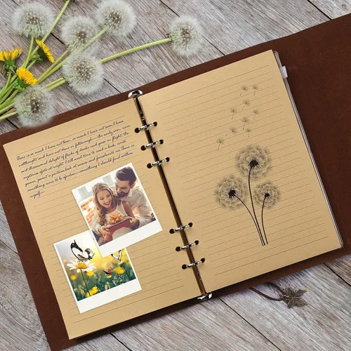 Miniatura 3 de OMEYA Cuaderno de cuero para diario, planificador de diario de escritura recargable, regalos para mujeres, hombres, niñas, hermanas, amigos