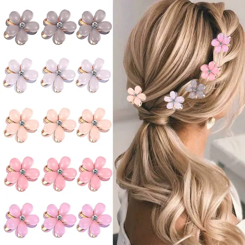 Miniatura 8 de 20 piezas Mini Pinzas para el pelo con flores pequeñas, cristal, diseño de primavera, pinzas para niñas y mujeres, lindos pasadores de pelo