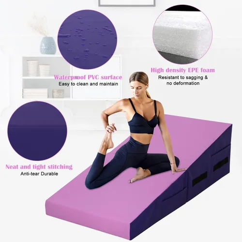 Miniatura 5 de Cuña de gimnasia, 48 x 24 pulgadas para gimnasia, tapete de cuña de gimnasia con superficie de PVC antideslizante y asa, tapete de queso para Rosado