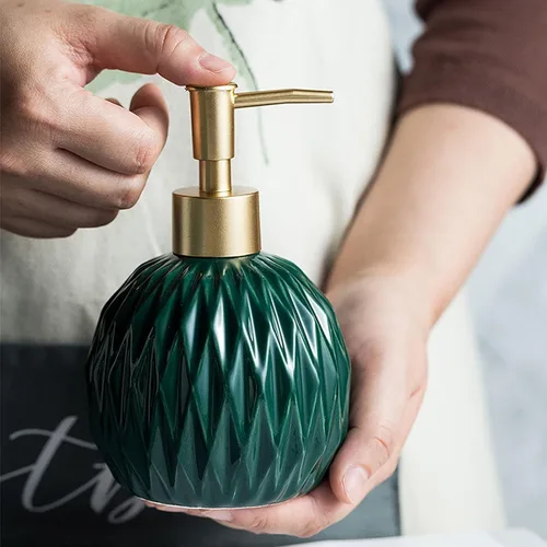 Miniatura 12 de Ceramics - Dispensador de jabón dorado para baño, dispensador de jabón de alivio para fregadero de cocina, botella de jabón líquido recargable