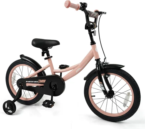 Miniatura 22 de BABY JOY Bicicleta para niños, bicicleta deportiva de 12 a 18 pulgadas con ruedas de entrenamiento extraíbles, asiento y manubrio ajustables, freno