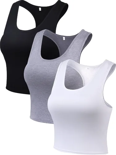 Miniatura 4 de Camisetas cortas de 3 piezas para mujer, camisetas de entrenamiento, básicas, recortadas, sin mangas, espalda cruzada, deportes, gimnasio