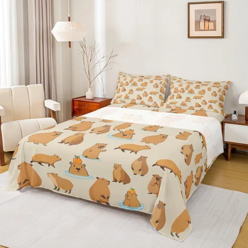 Miniatura 9 de Capybara - Juego de sábanas de regalo tamaño individual, juego de sábanas de decoración de animales kawaii Capybara para decoración de habitación