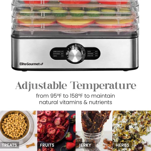 Miniatura 5 de Elite Gourmet EFD3321 Deshidratador de alimentos, bandejas de acero inoxidable controles de temperatura ajustables, Jerky, hierbas, frutas