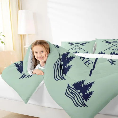 Miniatura 4 de Juego de edredón para cabaña y cabaña, juego de ropa de cama de pesca Life Is Better At The Lake, edredón de montaña y selva tropical, para niños