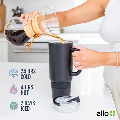 Miniatura 7 de Ello Port - Vaso de 40 onzas con asa de transporte y asa integrada, botella de agua reutilizable de acero inoxidable aislada al vacío, taza de viaje