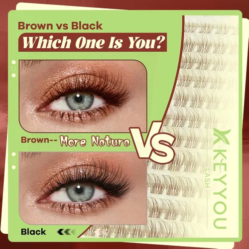 Miniatura 3 de KEYYOU Brown Velure - Kit de racimos de pestañas de terciopelo – Natural Wispy C Curl Manga 0.315-0.630 in, kit de extensión de pestañas incluye