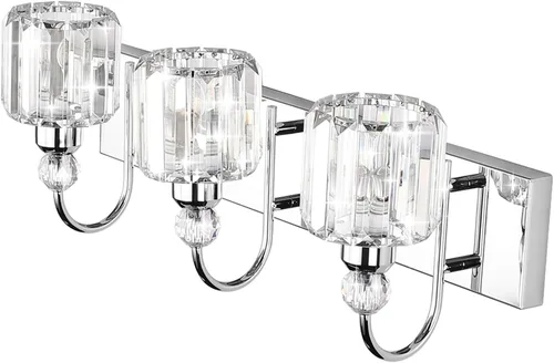 Miniatura 2 de Ralbay Modernas luces LED de cristal para tocador de baño, 3 luces de acero inoxidable, luces de tocador de cristal sobre el espejo, accesorios