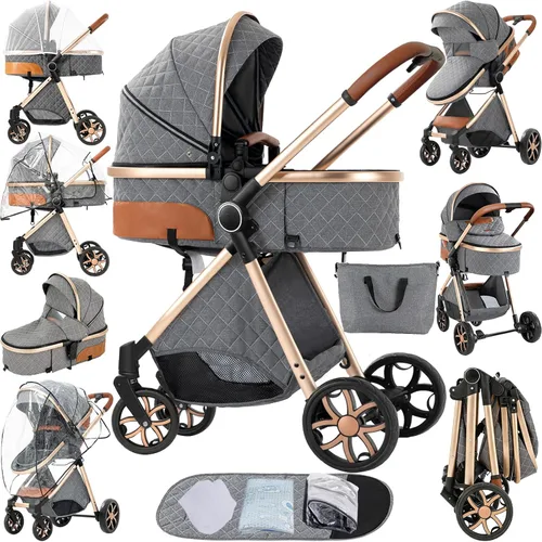 Miniatura 15 de Cochecito de bebé 2 en 1 reversible portátil estándar, cochecito convertible plegable para bebé, carriola para recién nacidos, capazo plegable de 2